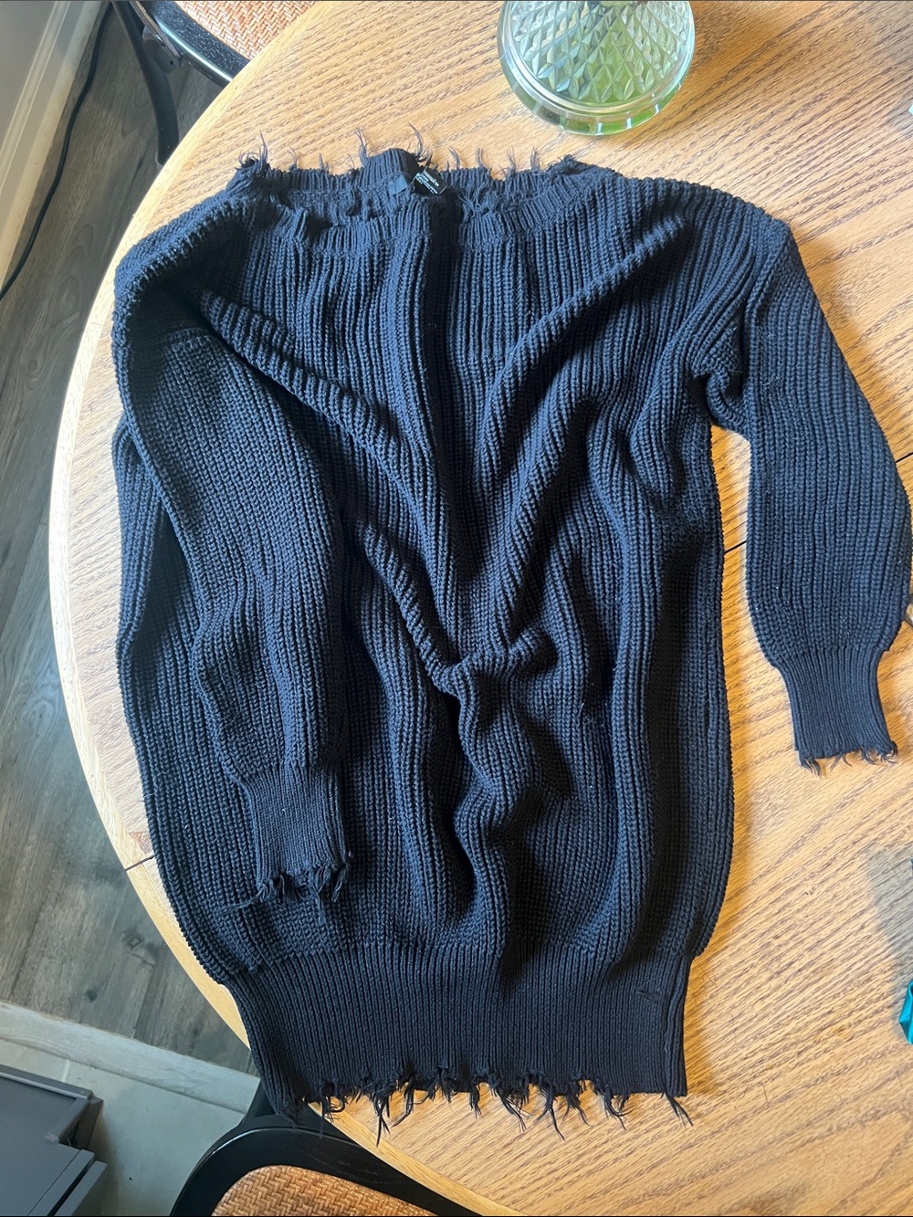 Forever 21 Black Distressed Ribbed Women's Off Shoulder Sweater Dress